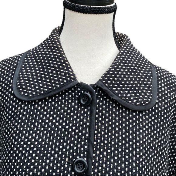 𝅺GERRY WEBER, vintage,BLACK & WHITE WOVEN PETER PAN COLLAR LINED BLAZER.SIZE 14 - Picture 2 of 11